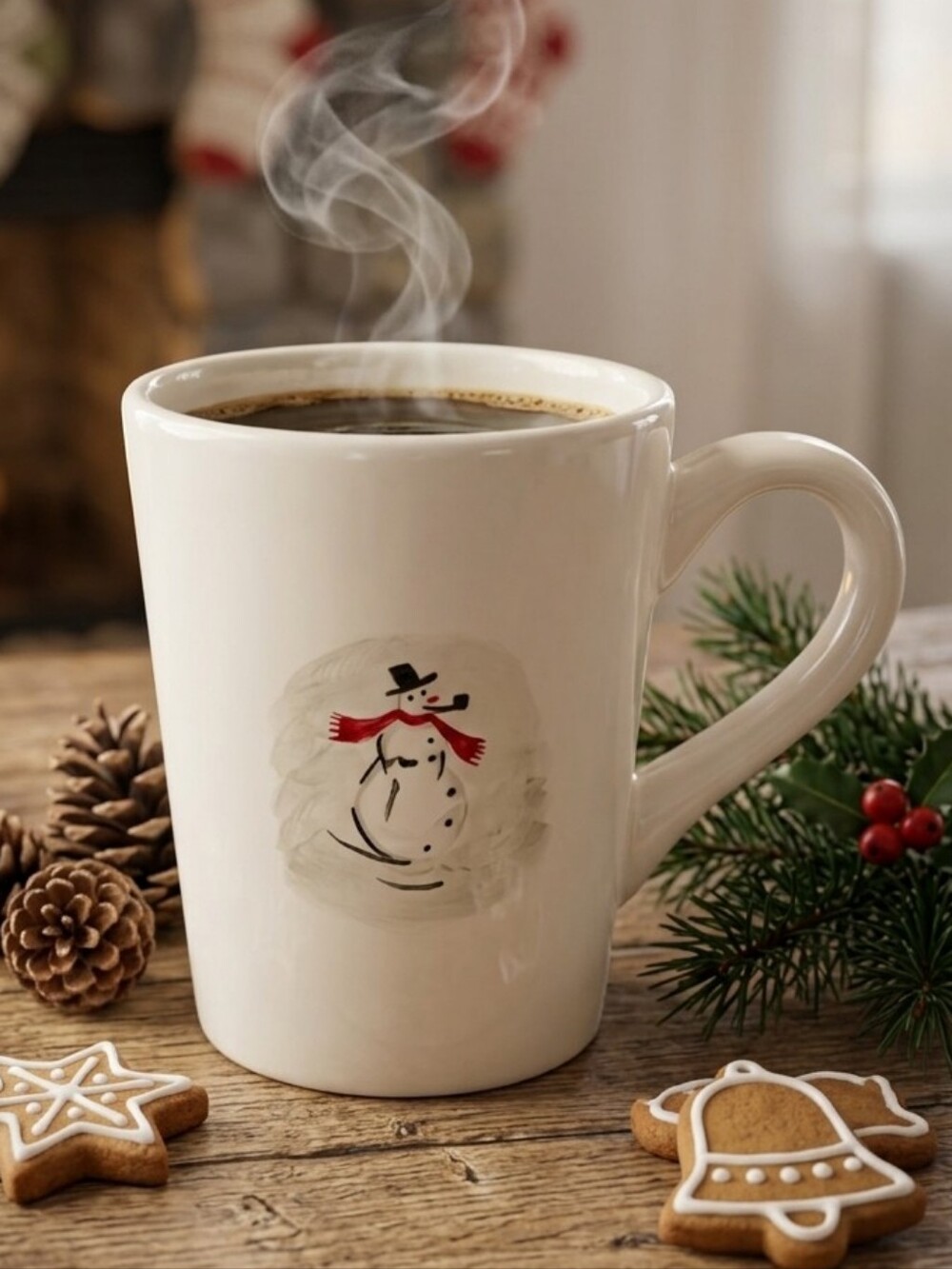 Williams Sonoma Snowman Christmas Mug Ivory Ceramic Holiday Coffee Cup